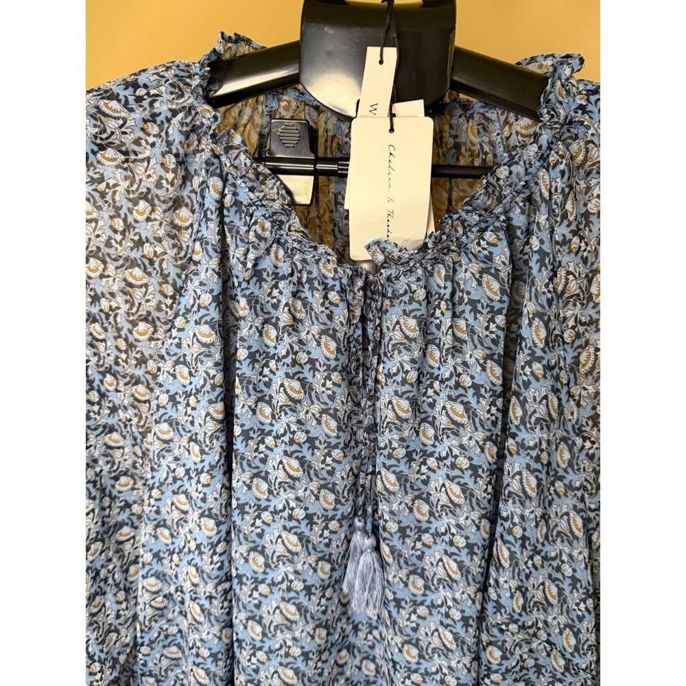 Chelsea & Theodore Blue Floral Paisley Peasant Blouse Tassel Tie 3X NWT - Picture 2 of 8